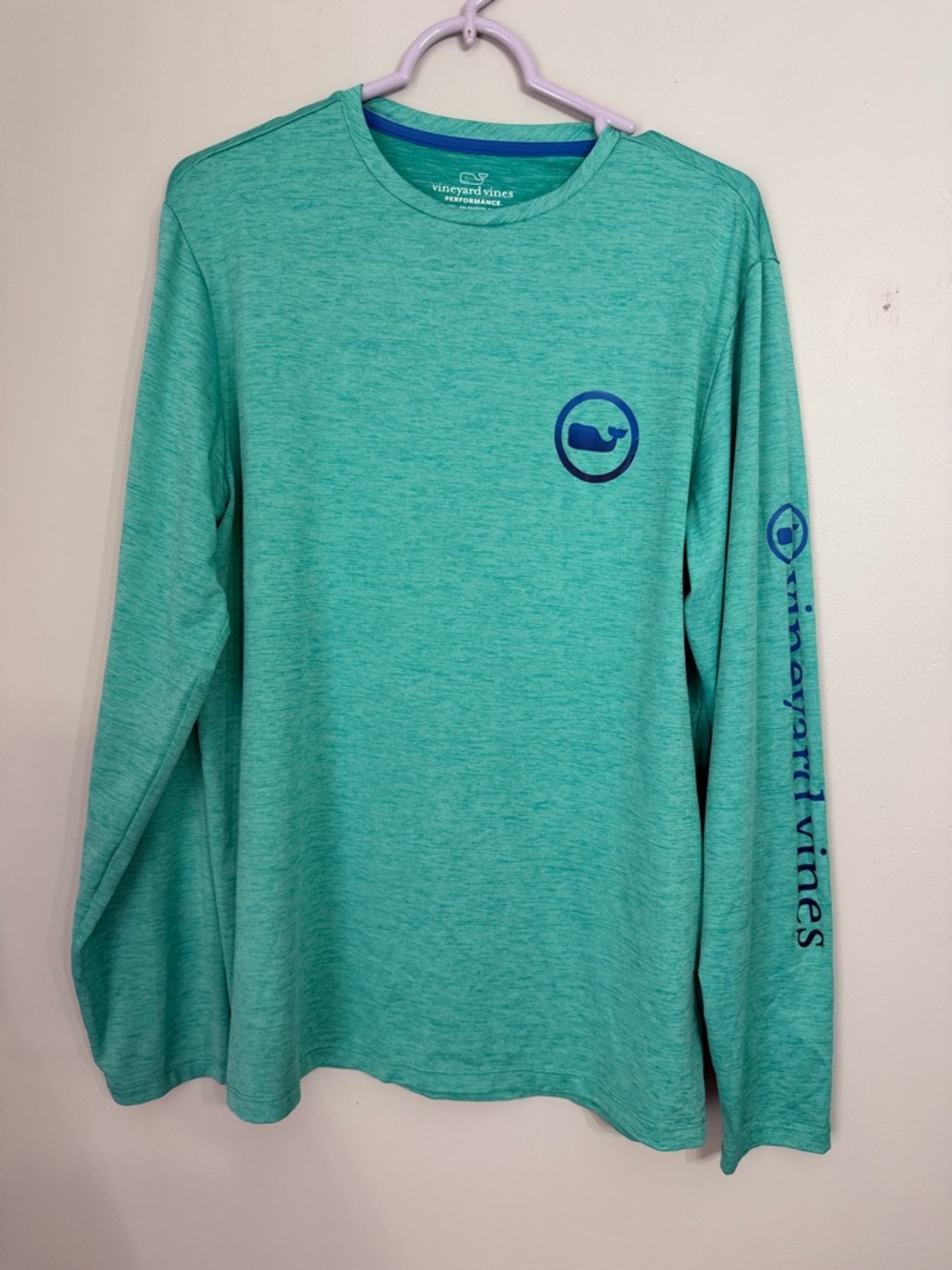 Men’s Vineyard Vines Performance Long Sleeve Green Shirt Blue  Whale Size Small